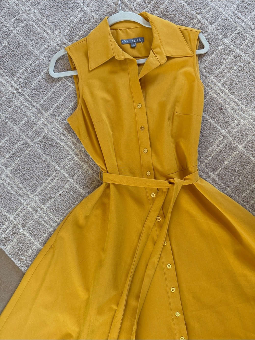 Sleeveless Button-Front Shirtwaist Dress in Mustard Yellow